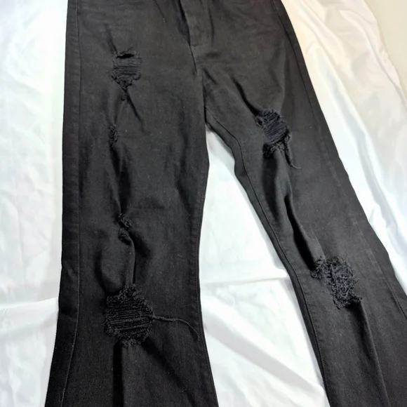 GIRL.ISH Distressed High Rise Raw Hem Flare Black Jean Size 5/27 L.A. Designer - Picture 8 of 11